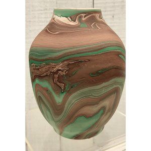 Vtg Pottery Vase MCM Green Swirl MT RUSHMORE OOAK Clay Souvenir Southwestern USA